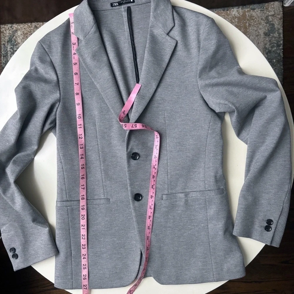 ZARA Men’s Slim Fit Unstructured Blazer Comfort Jacket Size Small Gray Stretch